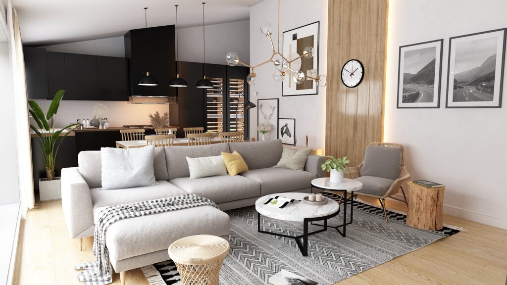 Living Room-Kitchen |  Switzerland — architectural visualization 1 by Arakot Studio