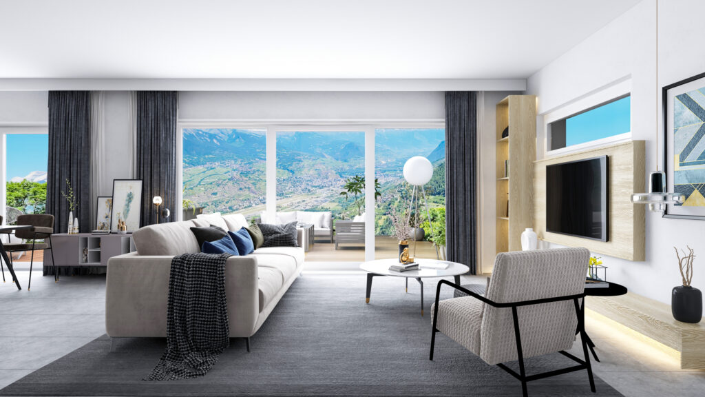 Mountaın house ınterıor lıvıng-dınıng |  swıtzerland — architectural visualization 1 by Arakot Studio